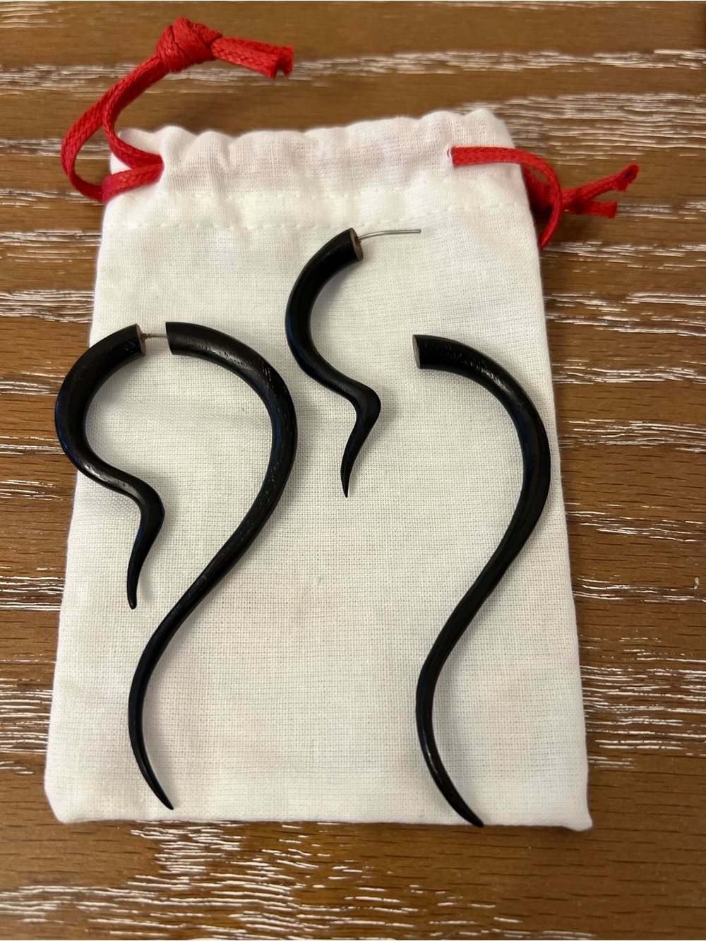 Black Curved Tribal Spiral Earrings — Statement Women’s Earrings - Picture 2 of 2
